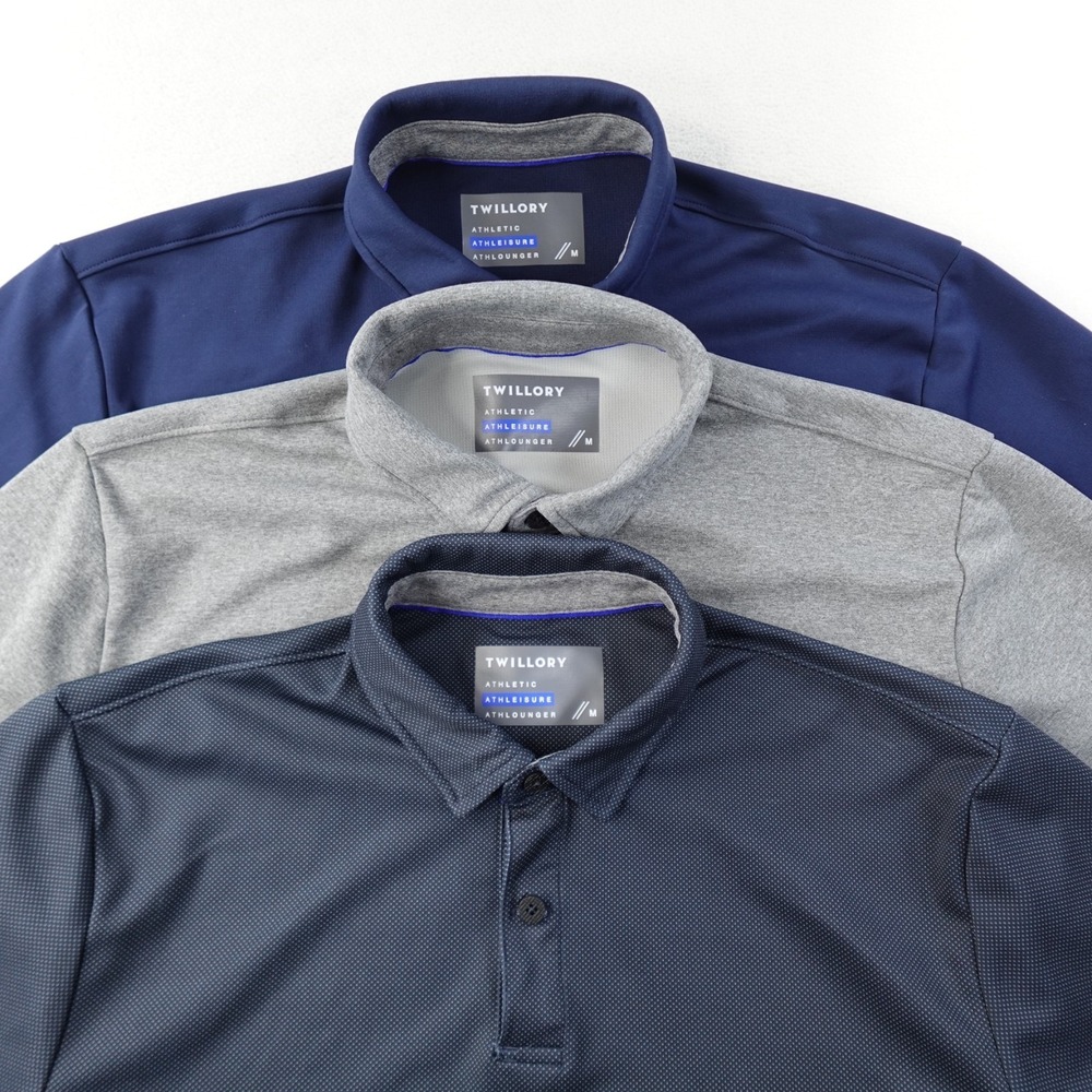 Lot of 3 Twillory Polo Shirts Mens Medium Performance Athleisure Short Sleeve